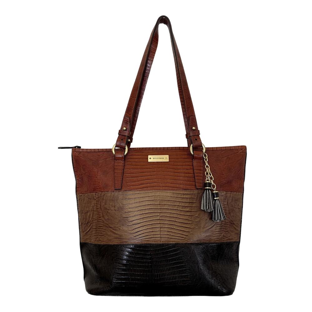 Brahmin Asher Heather Vineyard Tri Colored Leather Tote Shoulder Bag Purse